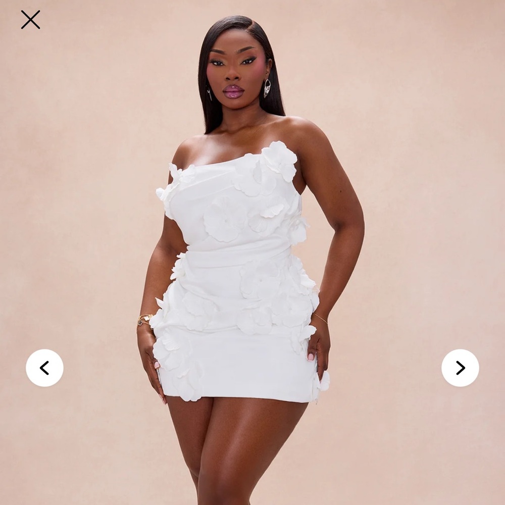 Fashion Nova Strapless White Floral Dress